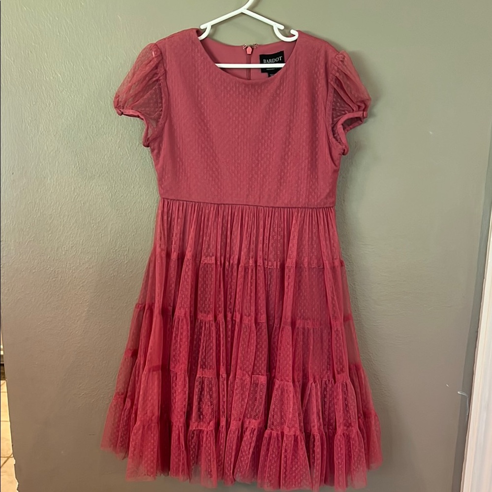 Bardot Pink Ruffled Tiered Dress